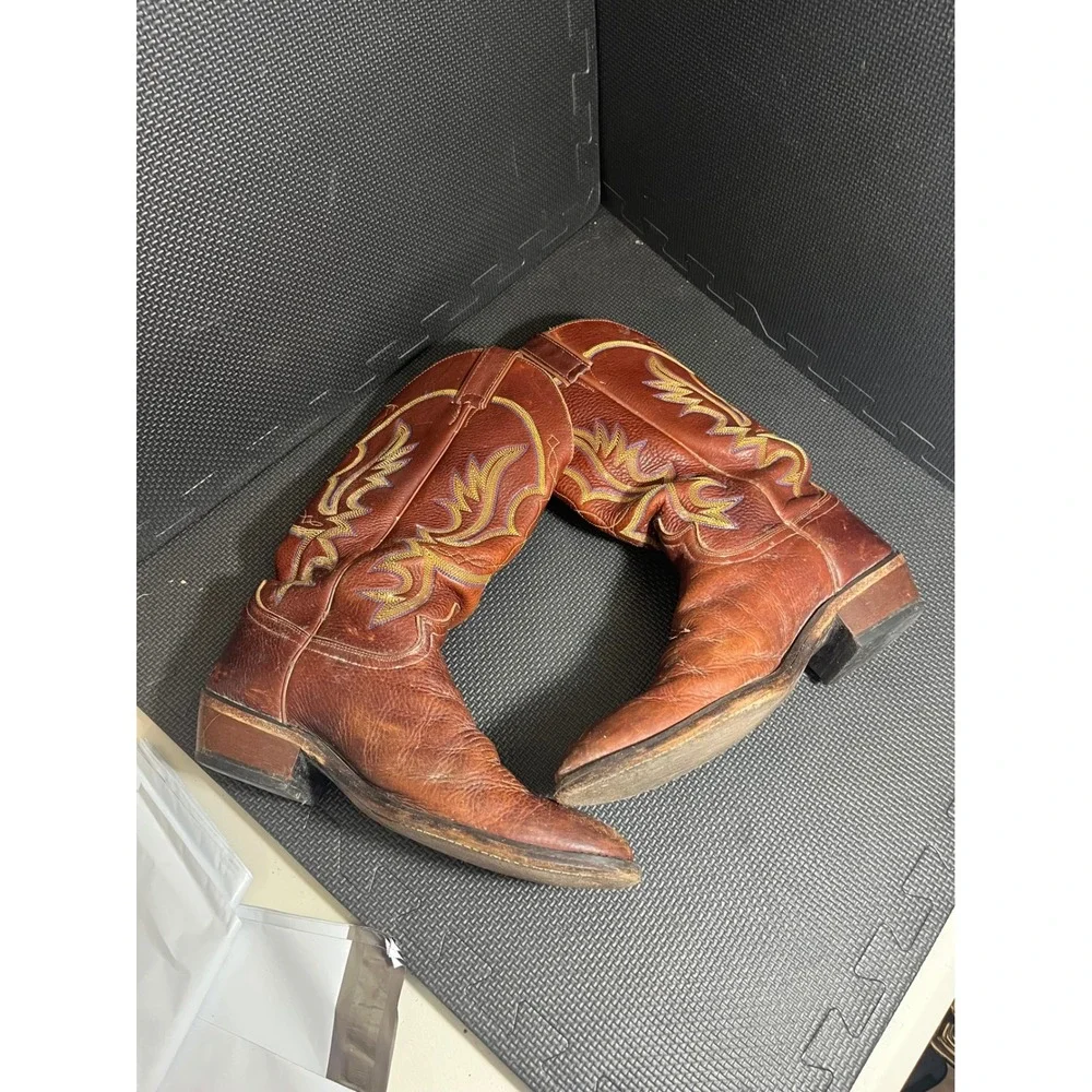 Justin Boots Vintage‎ Cowboy Western Rodeo Brown Leather Boots Mens Size 9.5 D